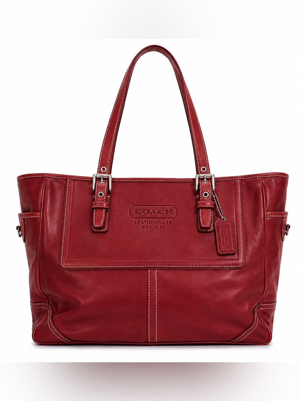 Coach Hampton  cherry Leather Tote with Dual Top Handles